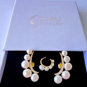 Pearl Earcuff, 925 Sterling Silver 14k Gold Plated